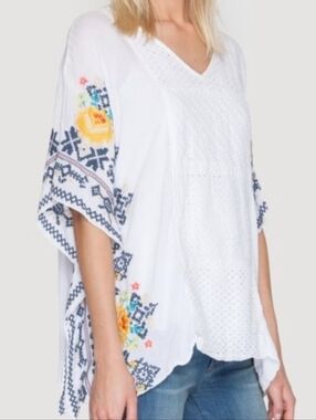 Johnny Was Lyla Embroidered Poncho Top Medium
